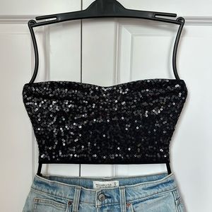 Express Small sequin strapless crop top